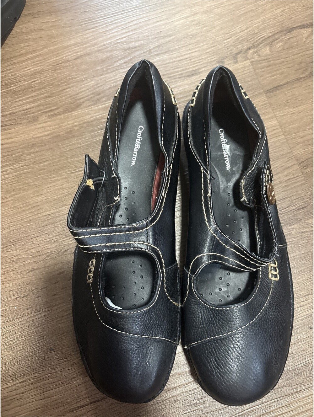 Croft&Barrow Women's Shoes Size 8.5M Black Mary Jane Gold Stitching New